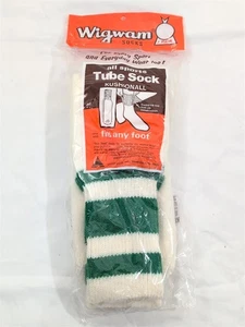 Calze tubolari Wigwam vintage/vecchie 601 Kushionall strisce verdi 1 paio taglia 9-15  - Foto 1 di 3