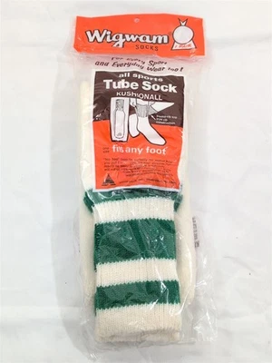 Meias tubulares vintage/antigas Wigwam 601 listras verdes Kushionall 1 par tamanho 9-15  - Imagem 1 de 3