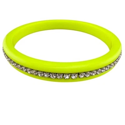 Neon Yellow Bangle Bracelet with Rhinestone Accent Trendy Statement Jewelry - Image 1 of 4