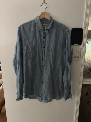 Oliver Spencer Indigo Shirt Cotton Linen Size 15.5/ Medium RRP200 - image 1 of 4