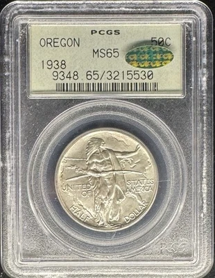 1938 Oregon Trail Commemorative Silver Half Dollar PCGS OGH CAC STICKER MS65 - Image 1 of 4