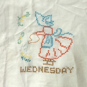 Vintage Day of Week Hand Tea Towel Wednesday Embroider Kitchen Muslin 29" x 30" - Picture 1 of 8
