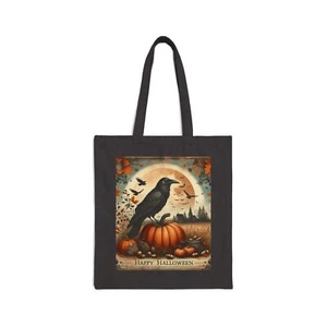 Bolso de Mano de Lona de Algodón Adorable Cuervo Negro Luna Llena Calabaza Diseño Halloween 5 - Imagen 1 de 15