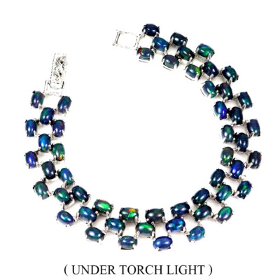 925 Sterling Silver Bracelet Oval Black Opal 6x4mm Natural Gemstone Jewelry - Image 1 of 4