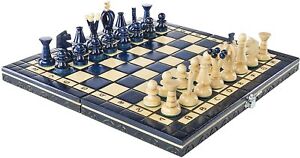 Wood Chess Set BLUEBERRY Wooden International Board Vintage Carved Pieces