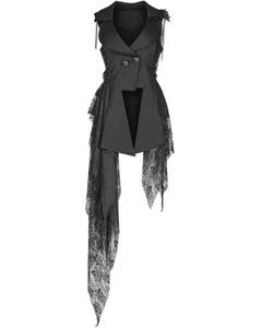 Punk Rave Womens Gothic Steampunk Long Asymmetric Waistcoat Vest Black Lace Mesh - Picture 1 of 12