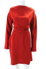Cacharel Womens Cowl Neck Side Pleat Long Sleeve Zip Up Midi Dress Red Size 10