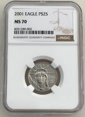 2001 $25 PLATINUM EAGLE STATUE OF LIBERTY NGC MS70 -  1/4 Ounce - Image 1 of 2
