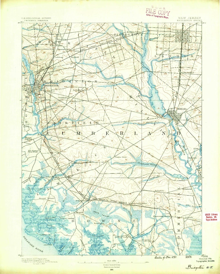 Bridgeton, Nueva Jersey, Mapa Topográfico, 1890, USGS - Impresión Mate Premium - Histórico Nueva Jersey Foto 1 de 1