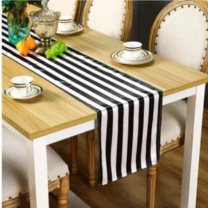 Rectangular Striped Table Runner Satin Fabric Table Cover Tablecloth Kitchen - Picture 1 of 13