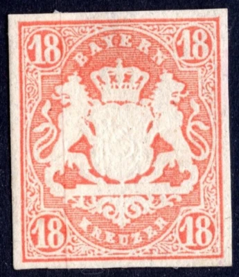 GERMANY 1867 EMBOSSED IMPERF 18 KREUZER SC. #22 MINT NEVER HINGED VF-XF - Image 1 of 2