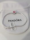 Pandora Moments Pink Heart Claps Snake Chain Bracelet Lengh 7.5 Inches