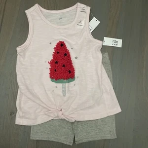 NWT Baby Gap girl SUMMER 2-piece pink red watermelon glitter gray shorts SET 4T - Picture 1 of 5