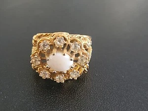 Vintage 18k HGE gold electroplated ring Unisex Size 9 white stone 6.5 grams Lot4 - Picture 1 of 9