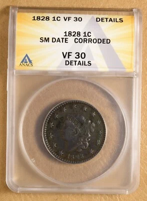 1828 Coronet Head Large Cent 'Small Date' ANACS VF 30 Details - Image 1 of 4