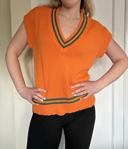 Native Youth oversized sweater vest in varsity knit Bright Orange size XS - Picture 1 of 15