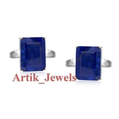 Naturale Lapislazzuli Gemma Con 14K Placcato Oro Bianco Argento Gemelli #1245 - Immagine 1 di 4