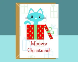 Funny Christmas Card - Cat - Meowy Christmas - Perfect Cat Owner's Xmas Card - Picture 1 of 3