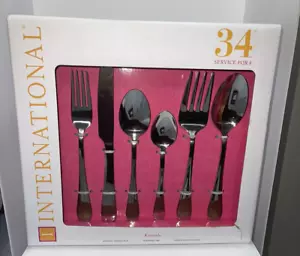 SET 34 POSATE INTERNAZIONALI IN PORCELLANA INOX KINSALE ARGENTERIA NUOVE IN SCATOLA - Foto 1 di 6