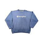 Men&#39;s Vintage Champion USA Spellout Embroidered Blue Pullover 2XL XXL Sweatshirt