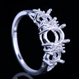 Fine Wedding Fine Ring Setting Oval 7x5mm Semi Mount 10k White Gold Three-stone - Picture 1 of 6