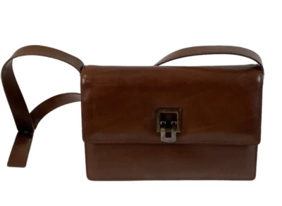 Vtg Valentino Creations Brown Leather Structured Purse Shoulder Bag Buckle Italy - Image 1 of 4