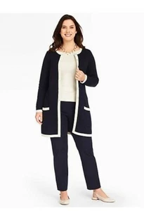 New Talbots Navy Blue & White Topper Sweater Coat Sz M New - Picture 1 of 8