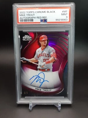 2022 Topps Chrome Black Mike Trout Auto Red Refractor 5/5 PSA 9 - Image 1 of 2
