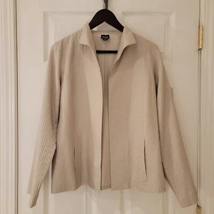 Eileen Fisher Silk Blazer Sz Small Beige Shimmery Open Front Party Event Texture - Picture 1 of 8