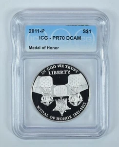 2011-P Medal Of Honor Commemorative Silver Dollar PR70 DCAM ICG - Picture 1 of 5