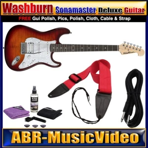 Washburn Sonamaster Deluxe Electric Guitar/ SDFSB/ Guitar Cable, Polish, Cloth - Picture 1 of 15