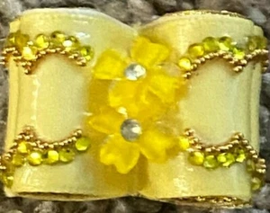 Designer Germiame Yellow Crystal Dog Hair Bow With Flowers - Picture 1 of 2