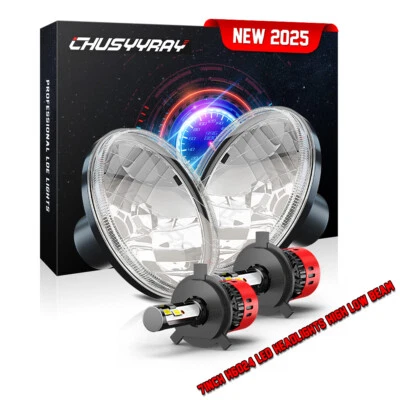Pair 7"Round Led Headlight H4-H13 Hi/Lo Bulb Fit Chevy C10 C20 C30 G10 G20 K10 - Image 1 of 4