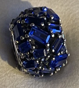 New Authentic Pandora Sterling Silver Blue Crystal Chiselled Elegance Bead Charm - Picture 1 of 5