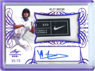 2021 Leaf Trinity Riley Greene Auto Patch Nike Swoosh RPA RC Purple 25/25 - Image 1 of 2