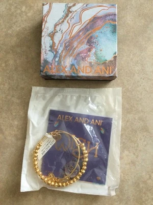 ALEX & ANI Shiny Gold " Wish "  Round Charm Bangle  Bracelet ✨️ New - Image 1 of 3