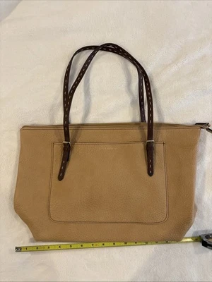 Tan faux Leather Liz Claiborne  Tote Handbag  Brown Handles - Image 1 of 4