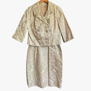 VINTAGE 1960s Deadstock 2 Pc Ivory Ivy Brocade Cocktail Dress Size Modern 4 - Picture 1 of 7