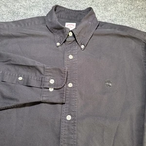 Brooks Brothers Button Down Shirt Men M Solid Black Supima Cotton Logo - Picture 1 of 16
