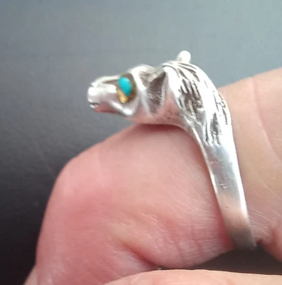 Bijoux Bague en Argent 825 Décor Tête de Cheval ou  autre à identifier - Photo 1/4