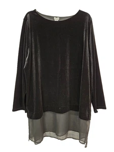 Chico's Travelers Velvet Tunic Top Chiffon Hem Size 4 (XXL 20/22) L/S Black NWT - Picture 1 of 9