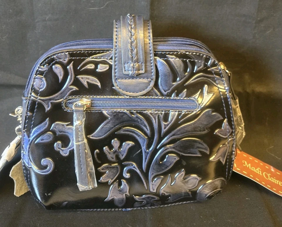 Bolso Bandolera Madi Claire Abigale Cuero Tooled Negro Tinta Púrpura Repujado Foto 1 de 4