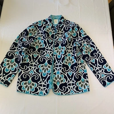 Alfred Dunner Womens Blue Floral Light Quilted Open Jacket Size 14 - Image 1 of 4