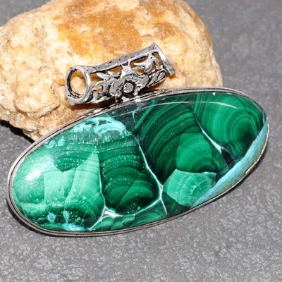 Colgante Hecho a Mano Crisocola Malaquita 925 Chapado en Plata 1.2" GW Foto 1 de 3