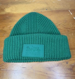 Coach Women's Patch Logo Rib Knit Cuff Beanie Hat Rare Green One Size Used - Picture 1 of 8