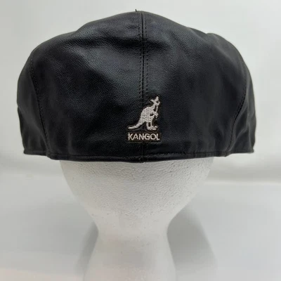 KANGOL Plain Leather Geez Flat Cap Hat X/Large Brown Embroidered Kangaroo Logo - Image 1 of 4