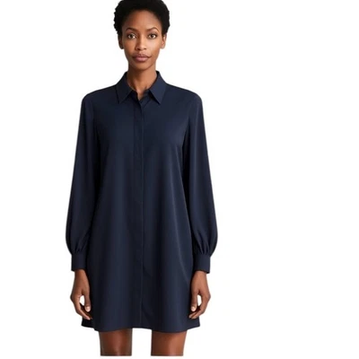 AMANDA UPRICHARD 100% Silk Shirt Dress Shift in Navy Long Sleeve Size Medium - Image 1 of 4