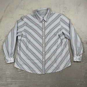 Camisa Foxcroft ajuste sin arrugas para mujer 18 púrpura a rayas algodón manga larga - Imagen 1 de 7