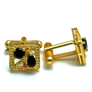Black Onyx Gemstone Handmade Man"s Copper Plated Cufflinks Jewelry CF 1080 - Picture 1 of 1