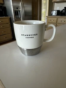 2006 Starbucks Coffee Mug 10oz w/ Stainless Bottom White Ceramic Metal Cup Tea - Picture 1 of 4